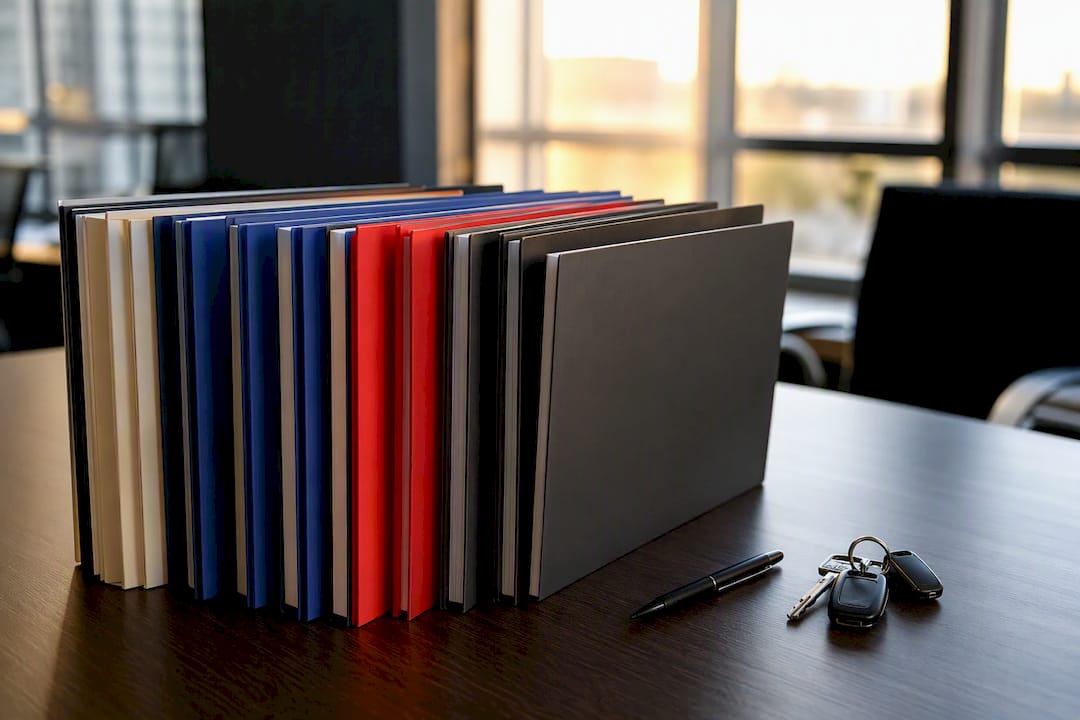 Organized document folders on desk