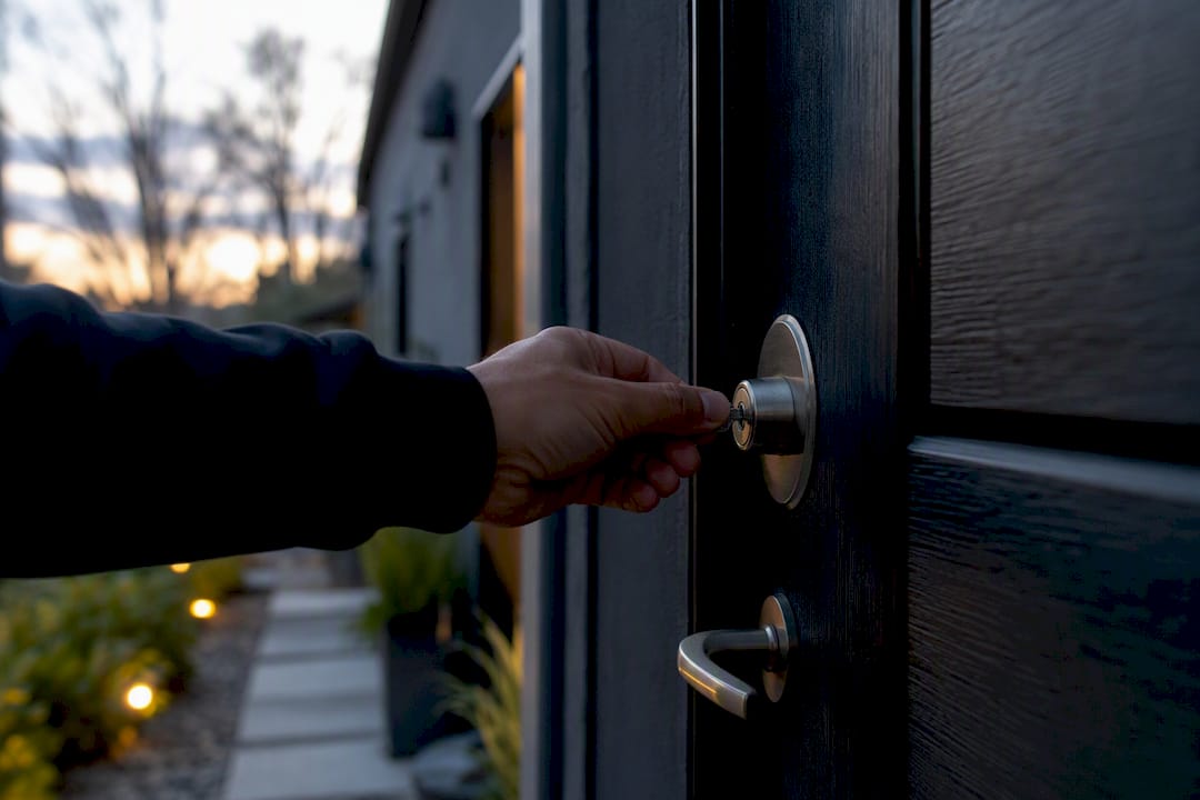 Hand inspecting rental door lock