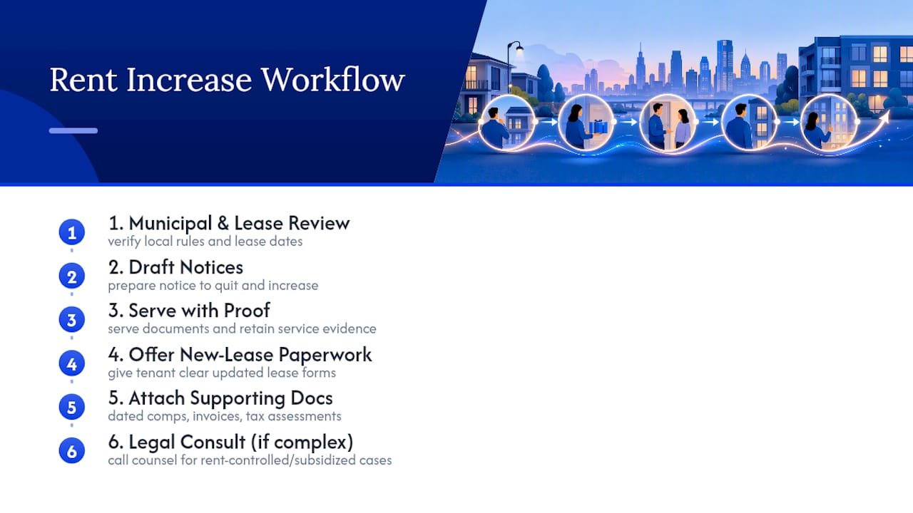 Rent increase workflow from review through documentation