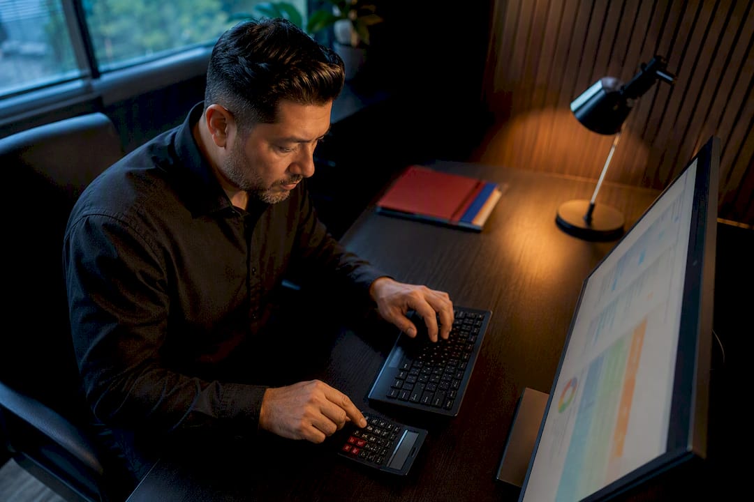 Property manager reconciling rent payment records