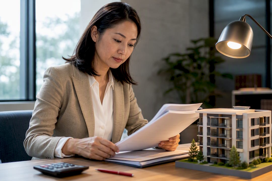 Property manager reviewing condo renewal file