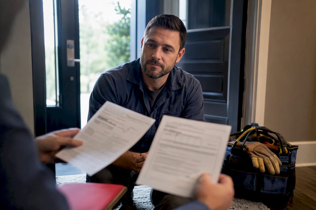 Property manager verifying contractor insurance documents