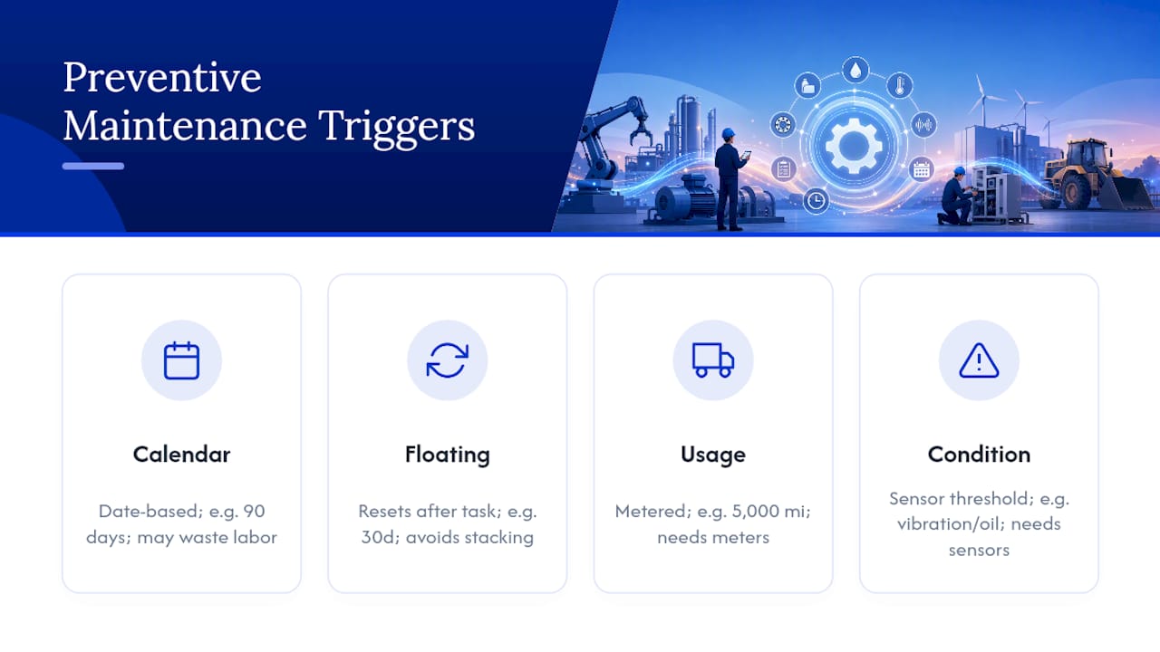 Four preventive maintenance trigger types compared