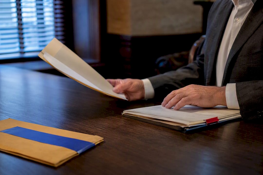 Landlord reviewing eviction case documents