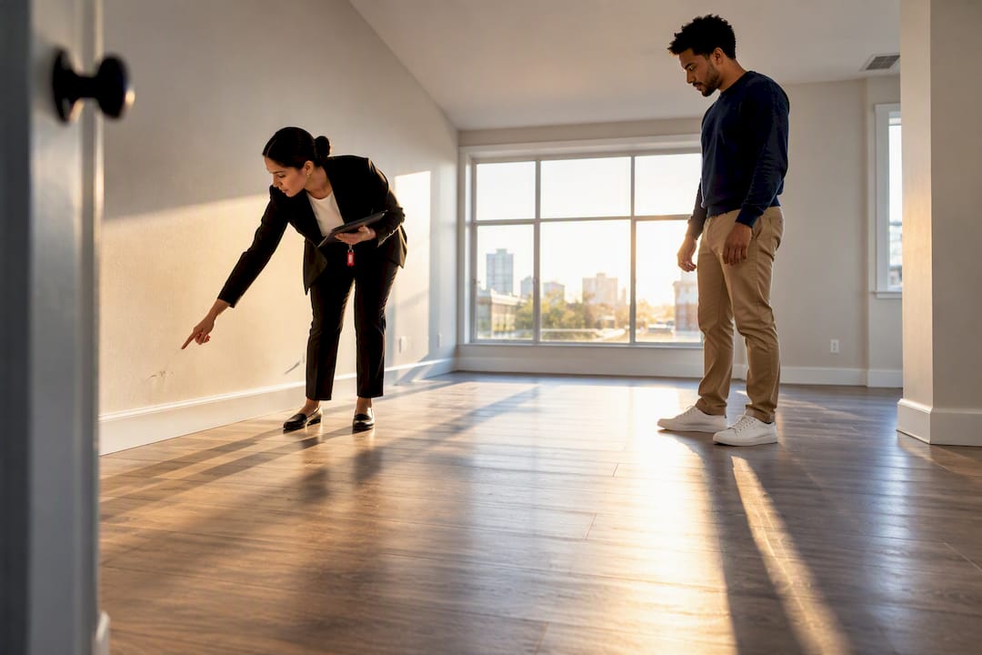 Manager and tenant inspecting vacant rental unit