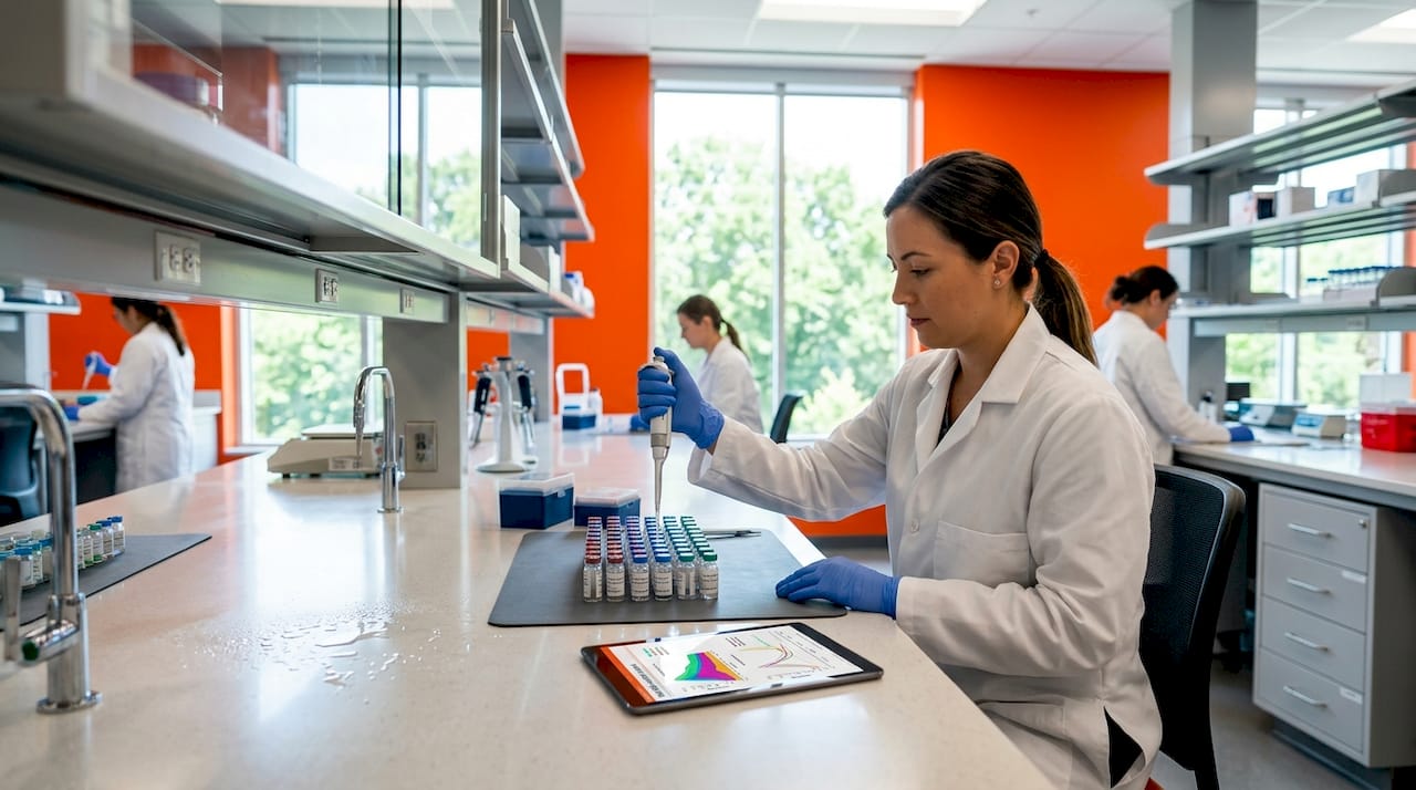 Close-up of hormone samples and assay tools