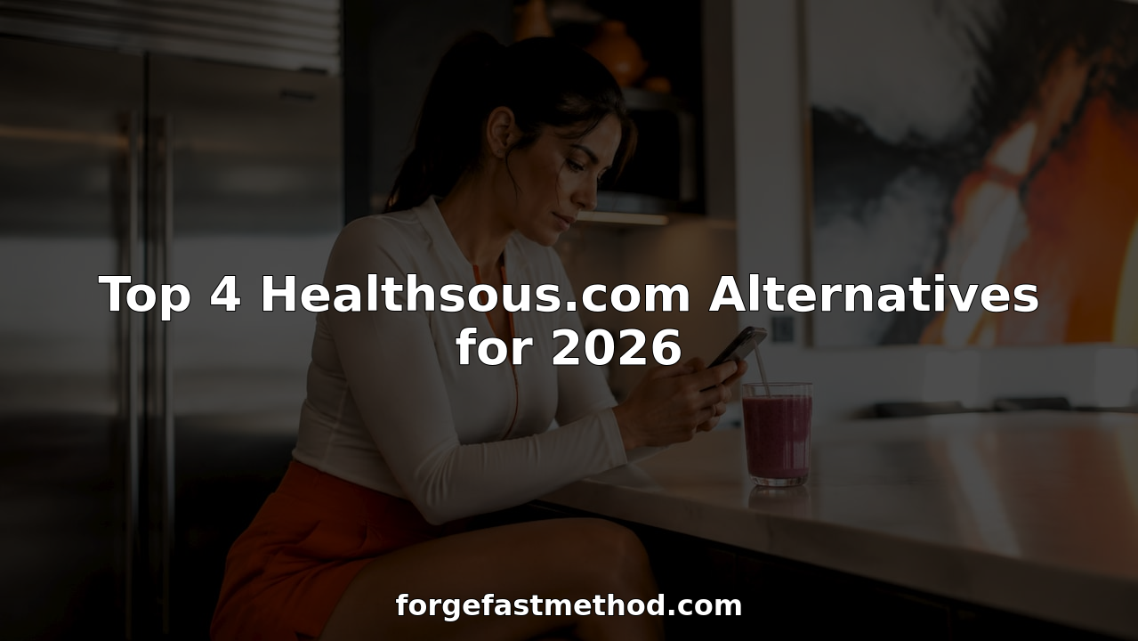 Woman using fasting app at kitchen table in morning light