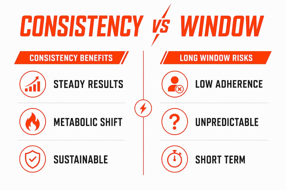 Infographic comparing fasting consistency and window length