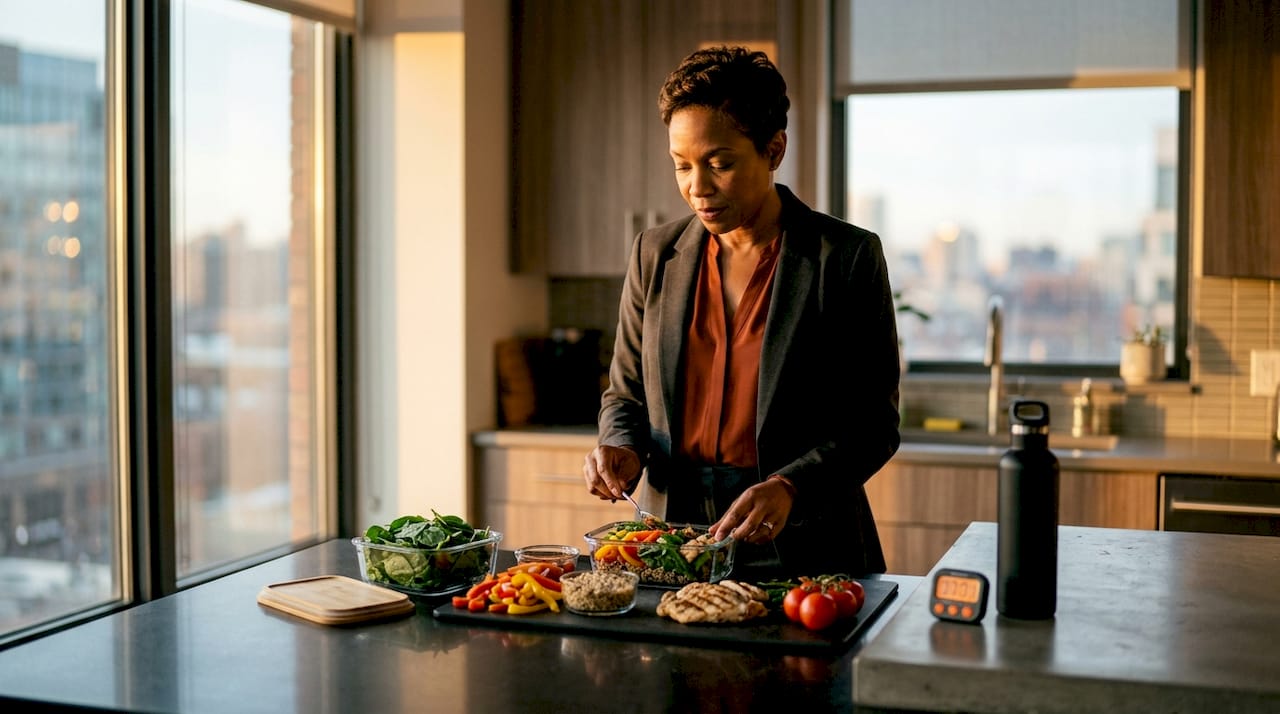Executive preparing meal for fasting routine