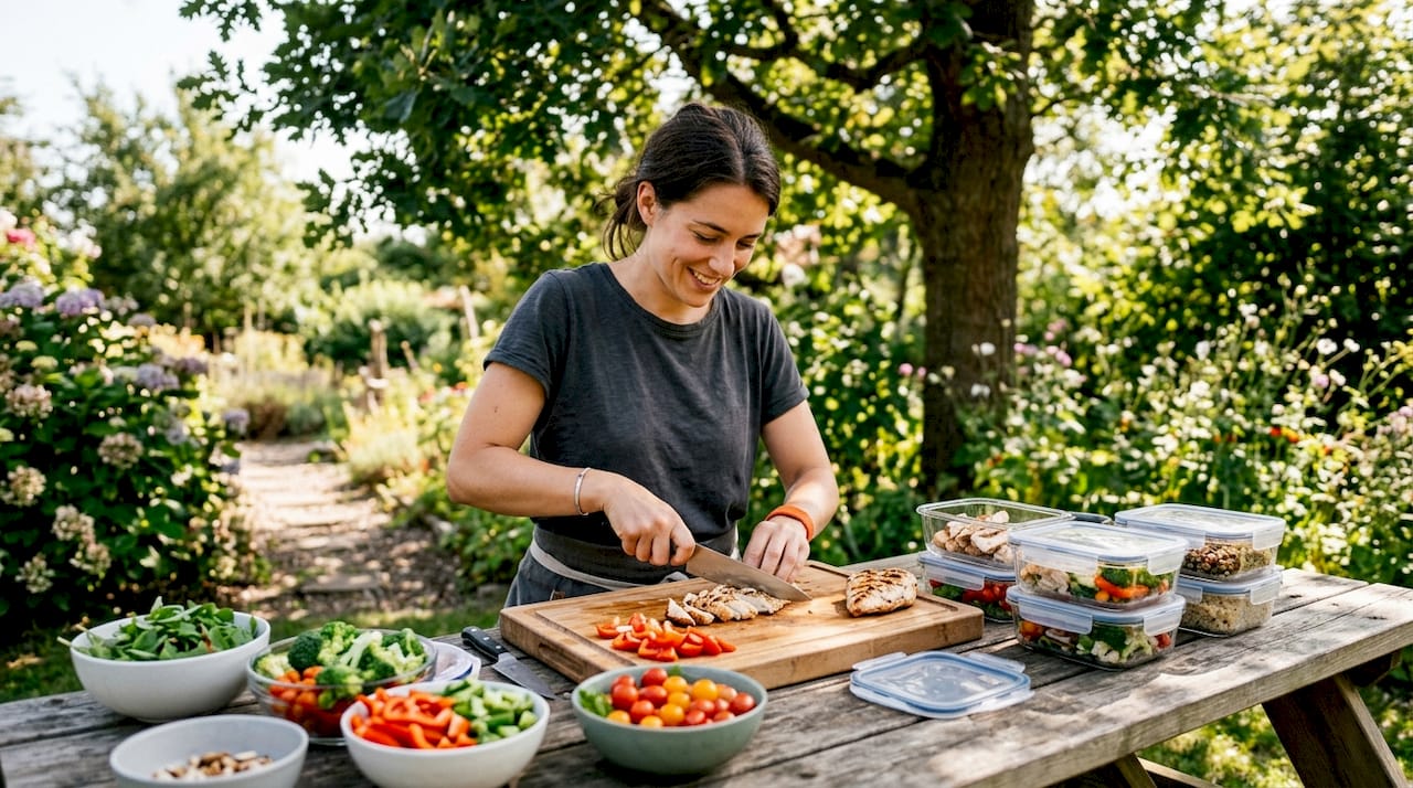 Woman prepping meals in modern kitchen