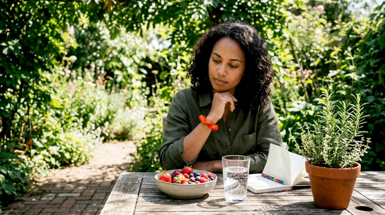 Woman choosing between intuitive eating and fasting