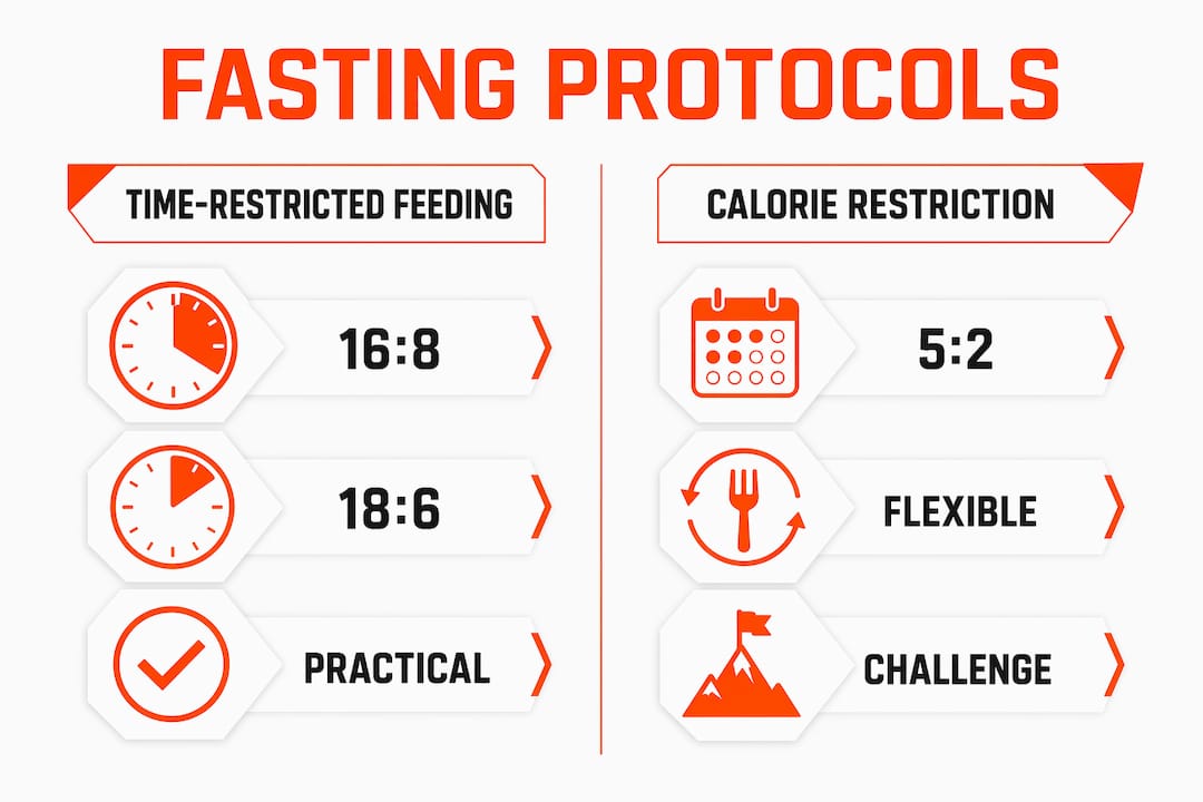 Infographic comparing common fasting protocols for athletes