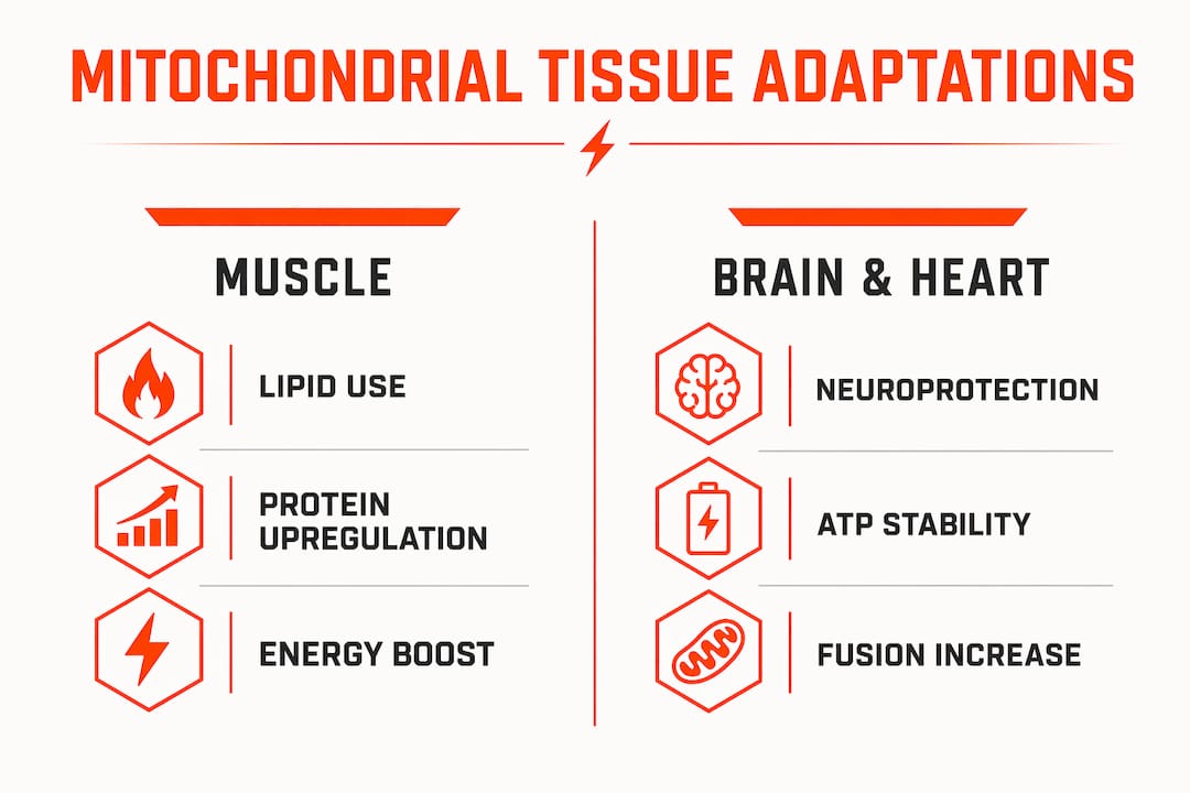 Infographic showing mitochondrial adaptations in tissues