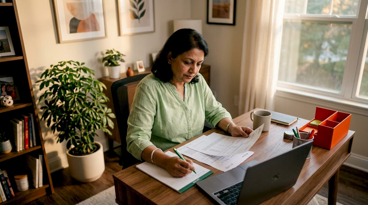 Woman reviewing insulin-related health tests