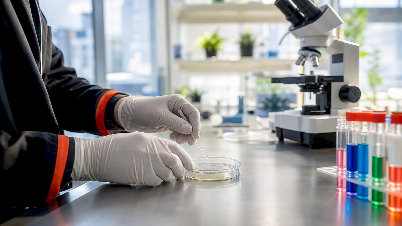 Lab technician working with petri dish on autophagy