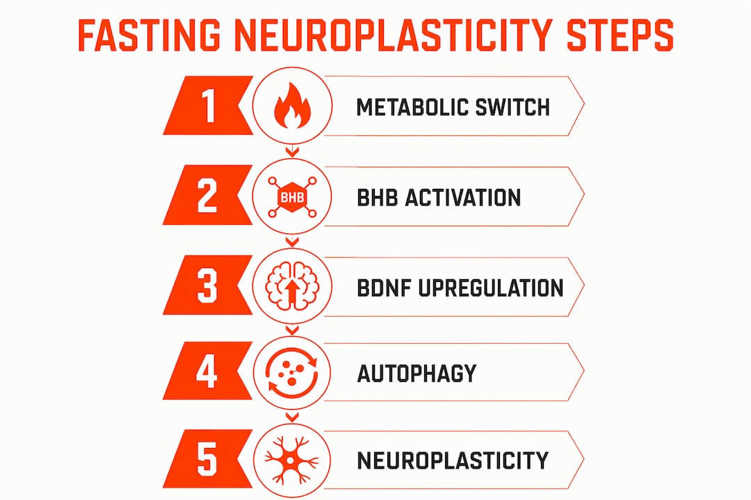 Infographic illustrating neuroplasticity process during fasting