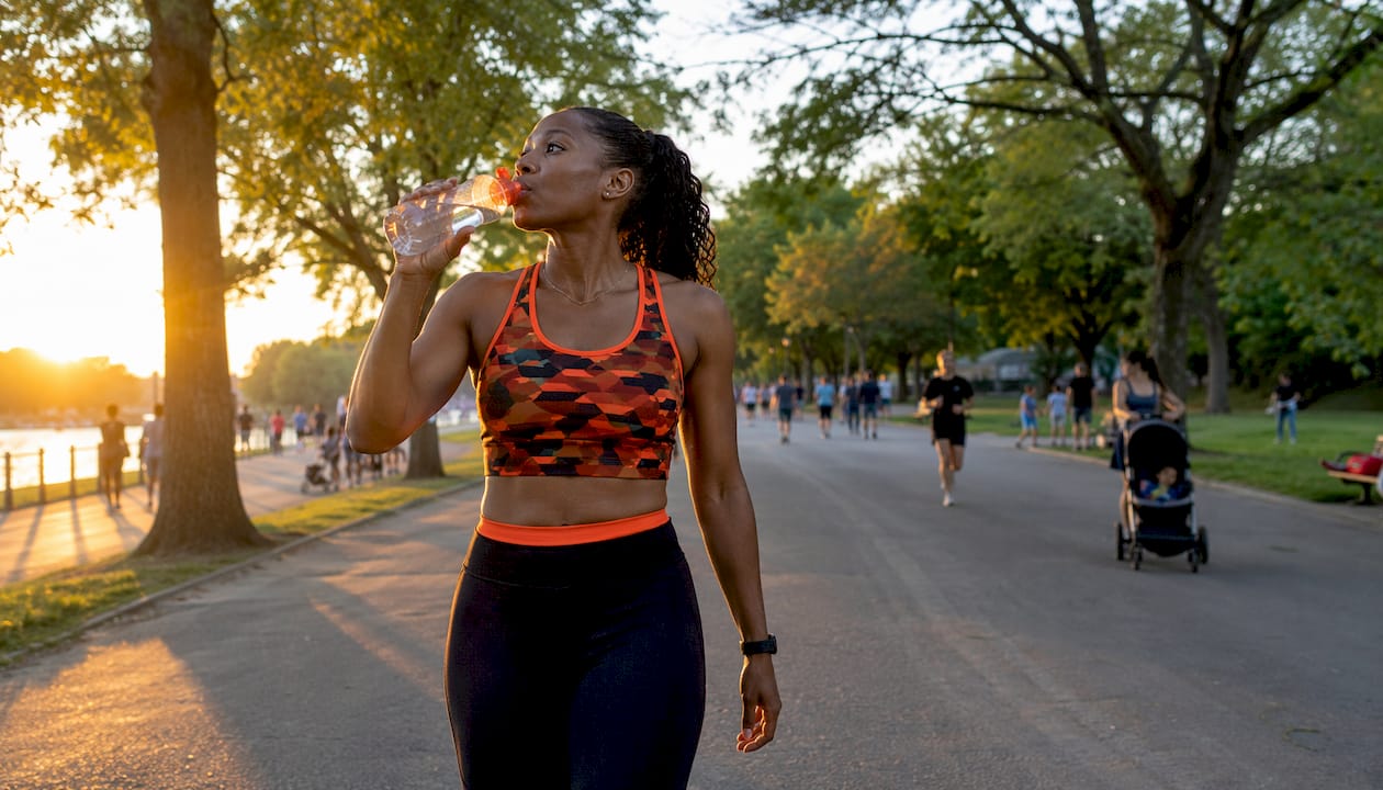 Female runner checking smartwatch outdoors