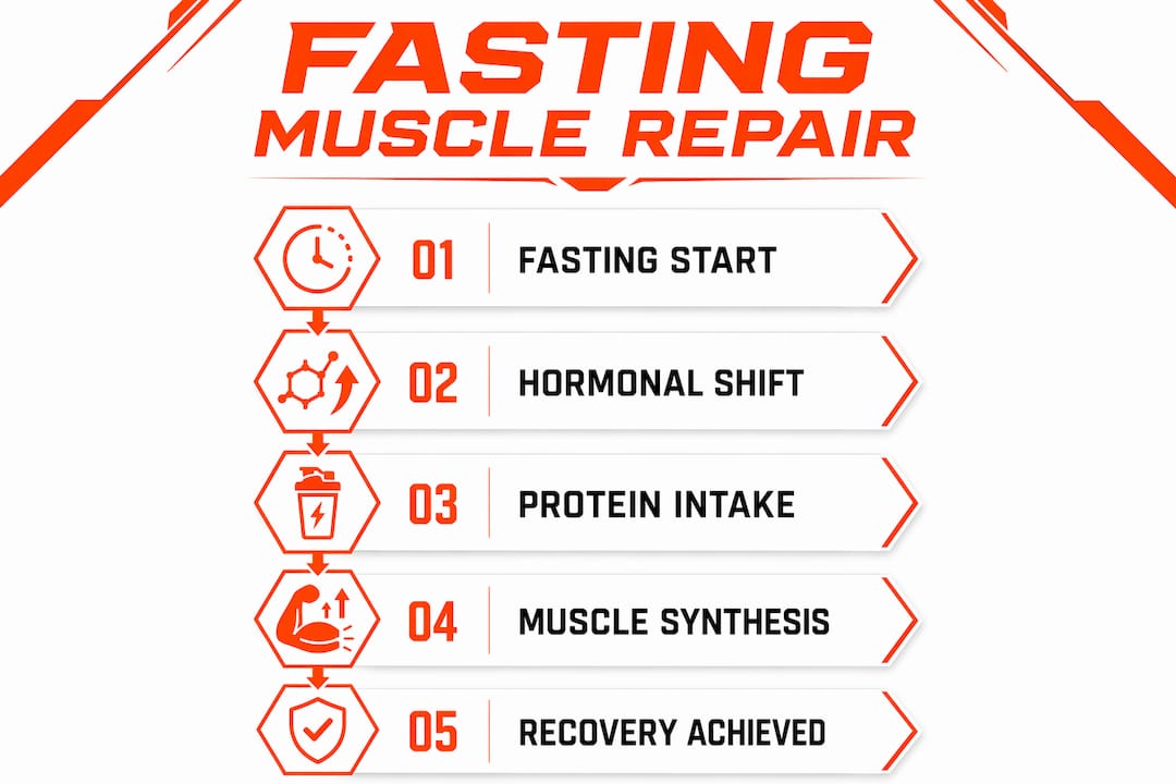 Infographic showing process of muscle repair during fasting