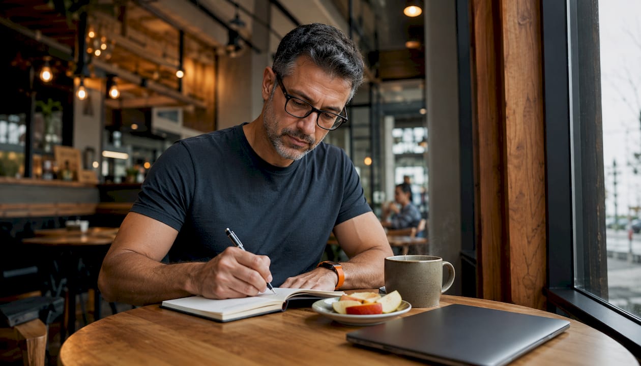 Man journaling mental habit fasting support