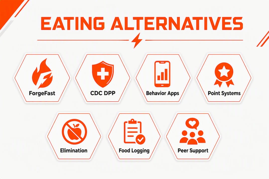 Infographic comparing Bright Line Eating alternatives in hierarchy layout