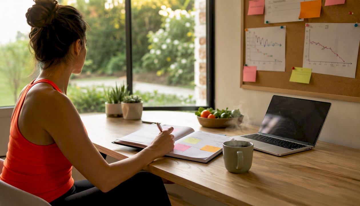 Overhead view of nutritionist’s diet planning desk