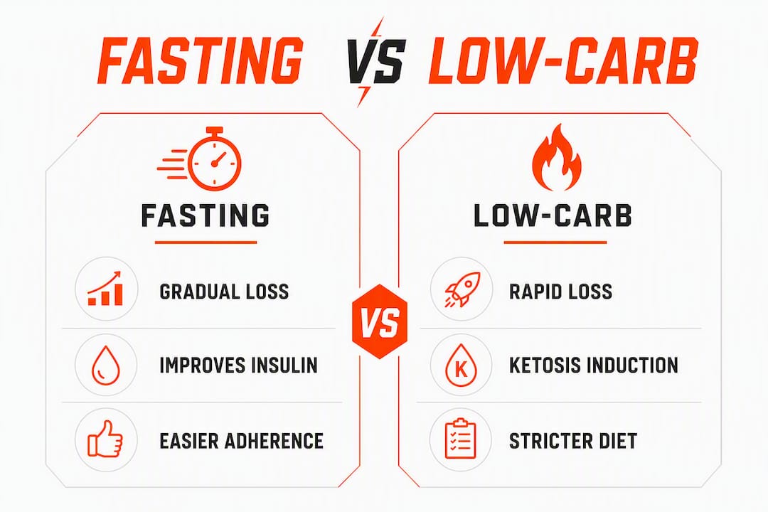 Infographic comparing fasting and low-carb diets