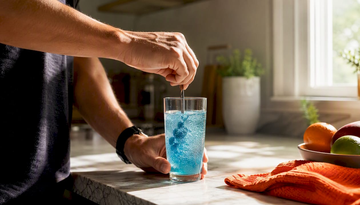 Hands pouring water for electrolyte drink