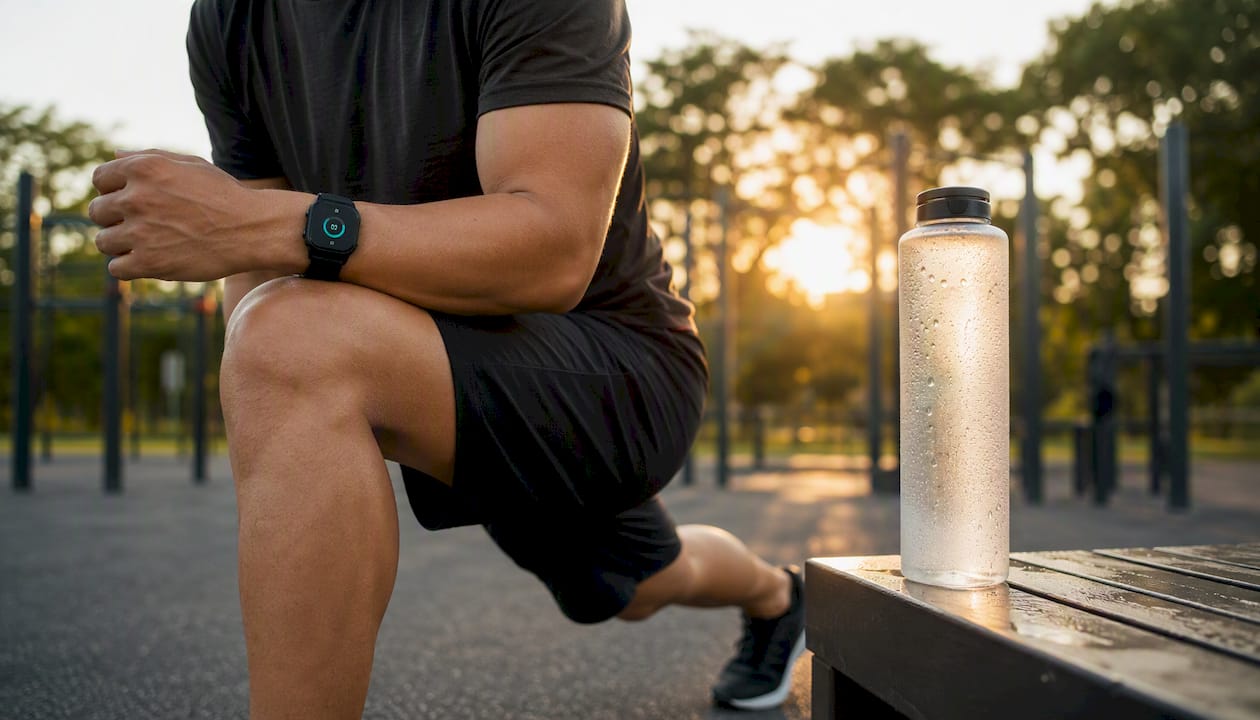 Close-up on hydration essentials for short workout
