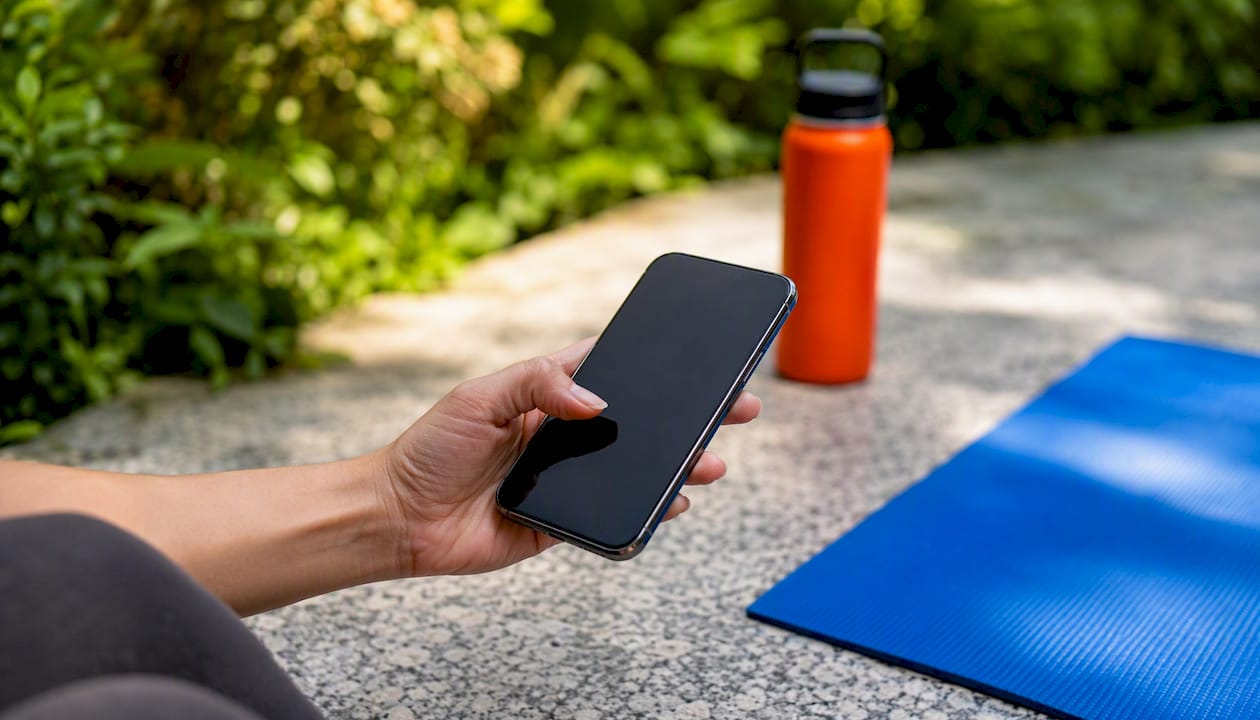 Hand holding phone poised to open list