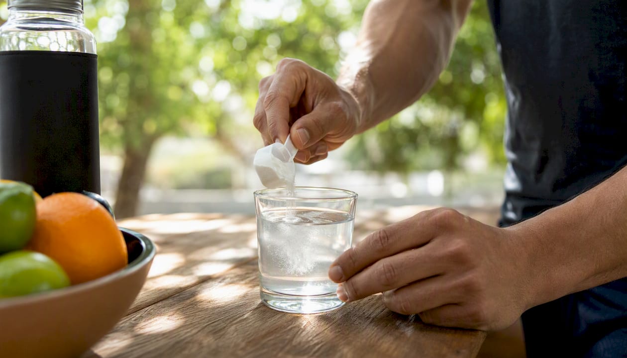 Athlete preparing magnesium supplement drink