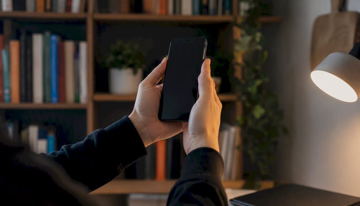 Hands holding phone recording vlog video