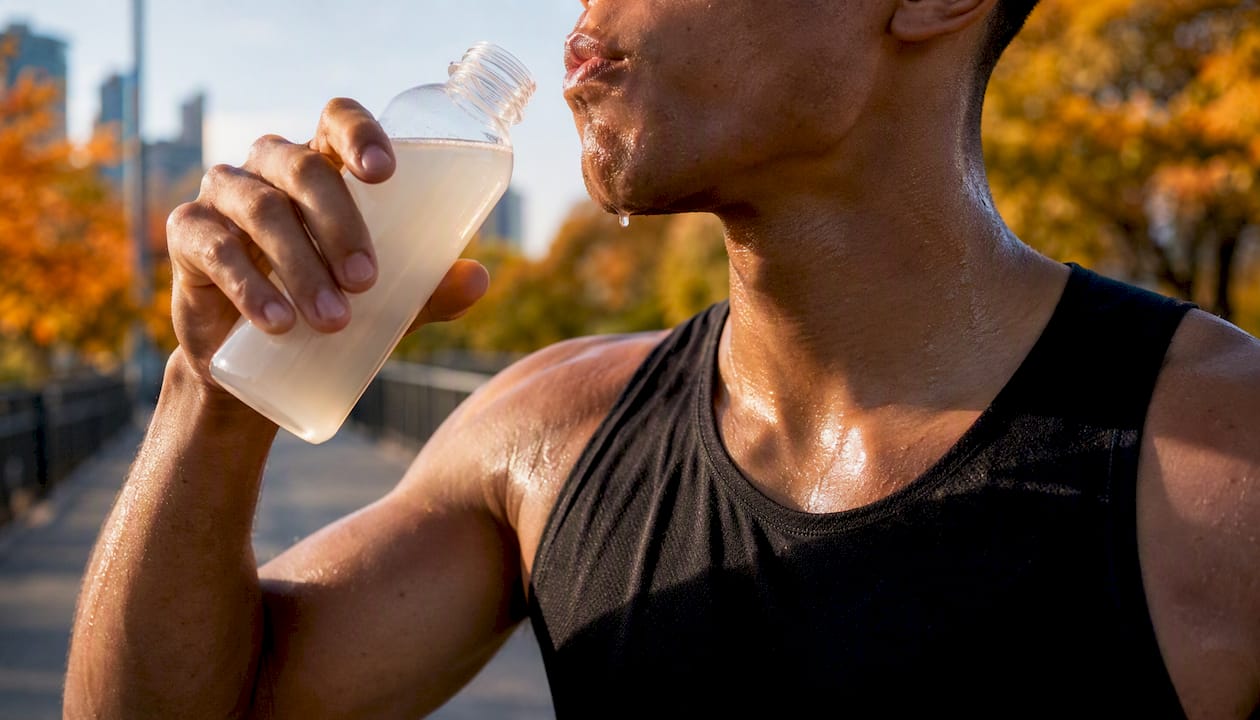 Athlete rinsing mouth with carb solution