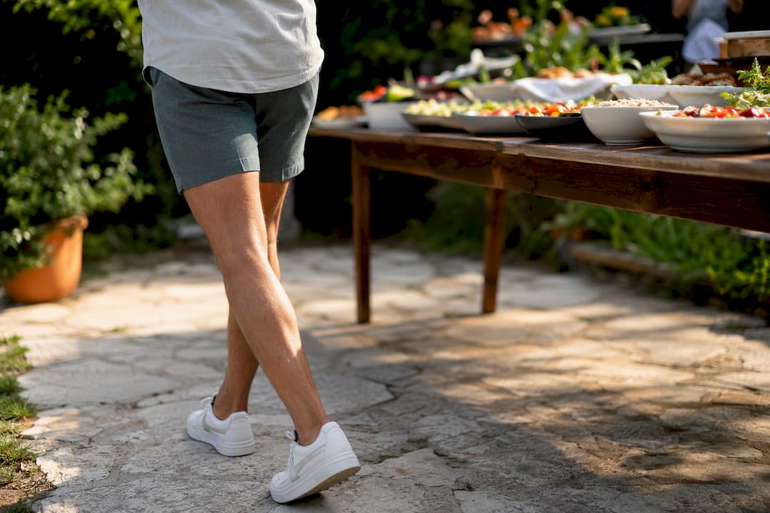 Person stepping away from buffet table