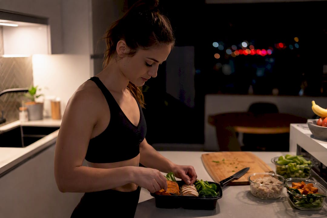 Night worker preparing meal at night