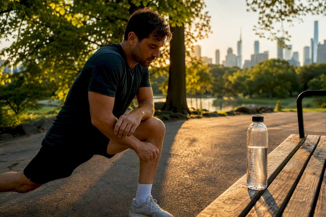 Man lacing running shoes before fasted cardio