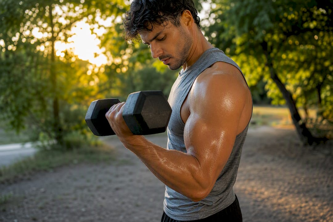 Athlete lifting weights in gym