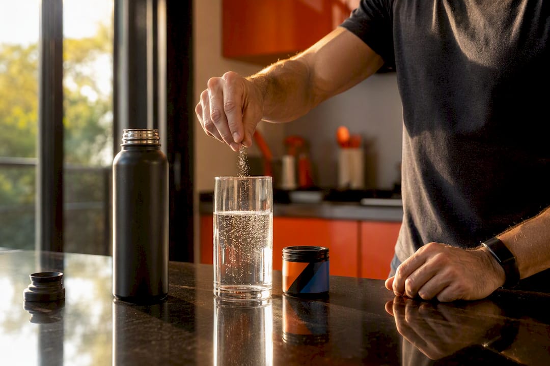 Hands mixing salt in water for hydration