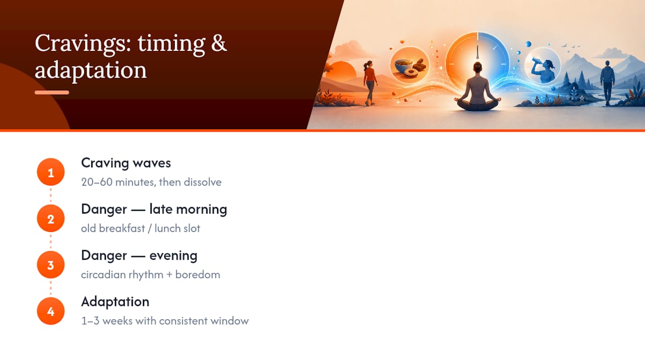 Timeline of fasting craving waves and adaptation