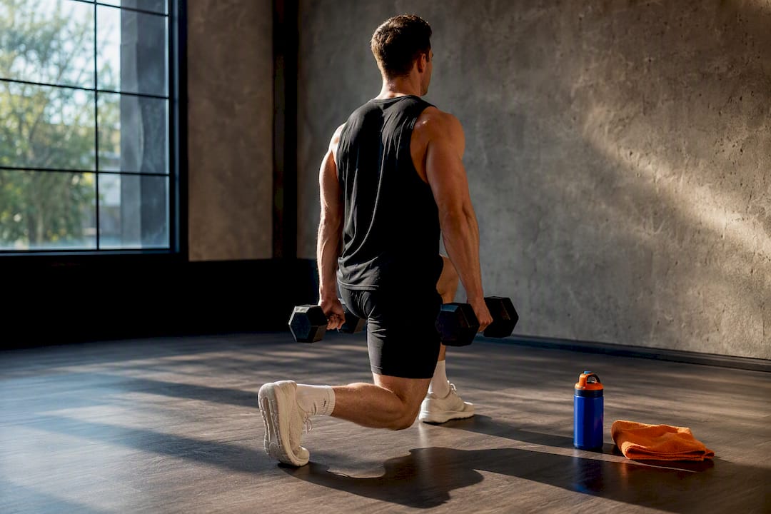 Athlete performing resistance training with dumbbells