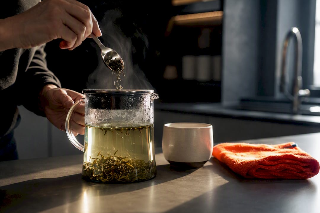 Green tea steeping during a fasting morning