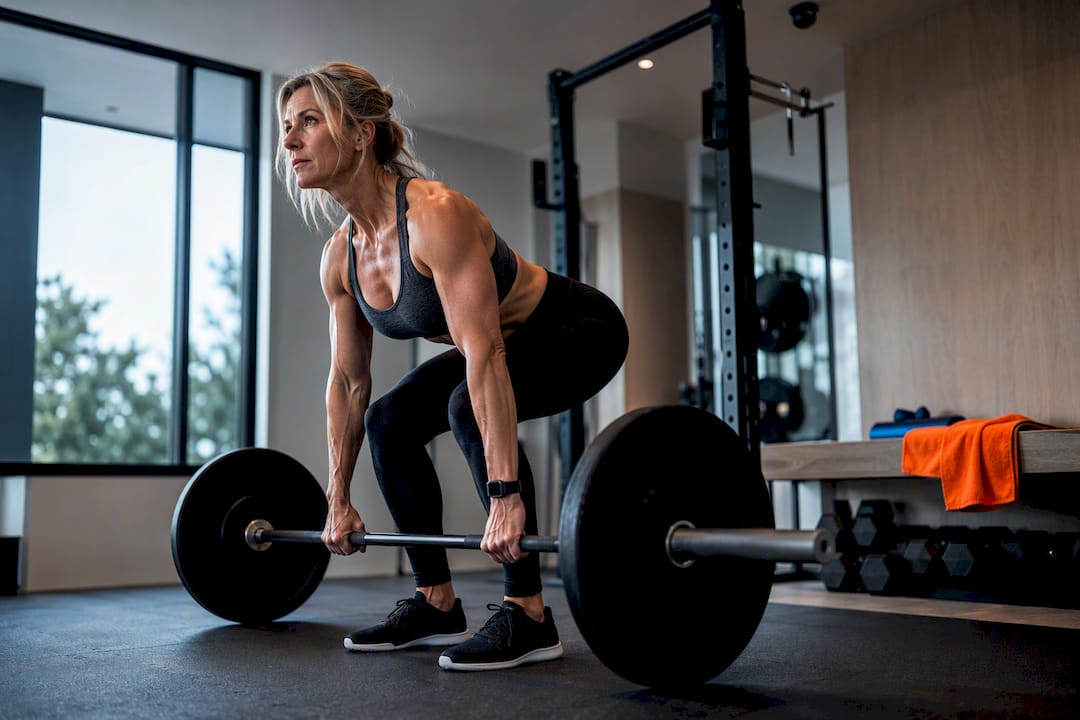Midlife woman performing resistance training