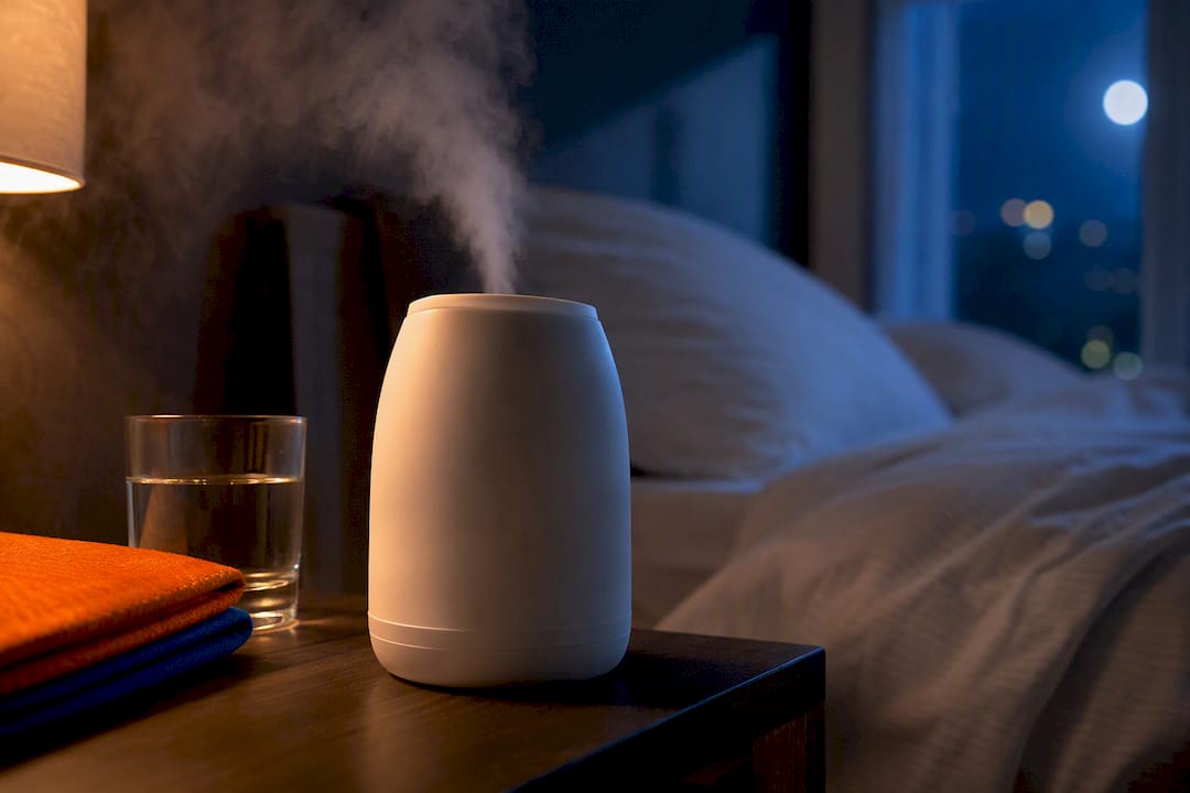 Humidifier running beside bed overnight