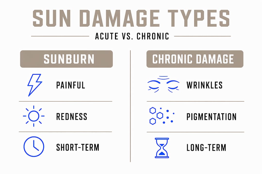 Infographic comparing sunburn and chronic damage