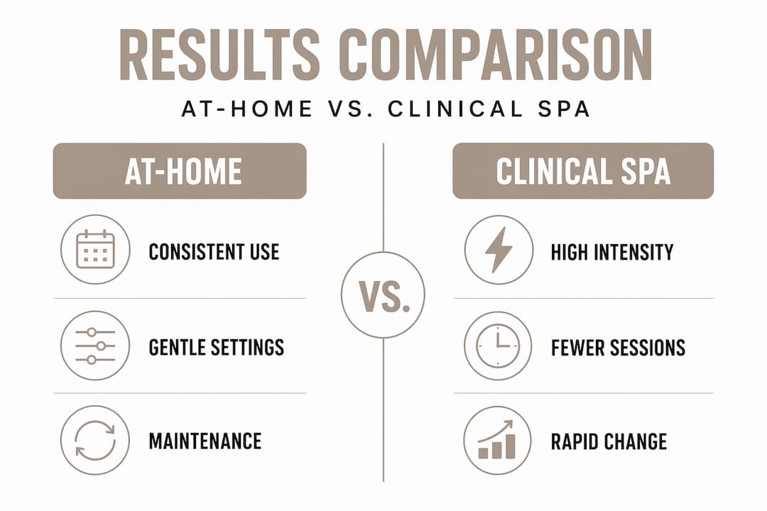 Infographic comparing at-home and clinical spa results