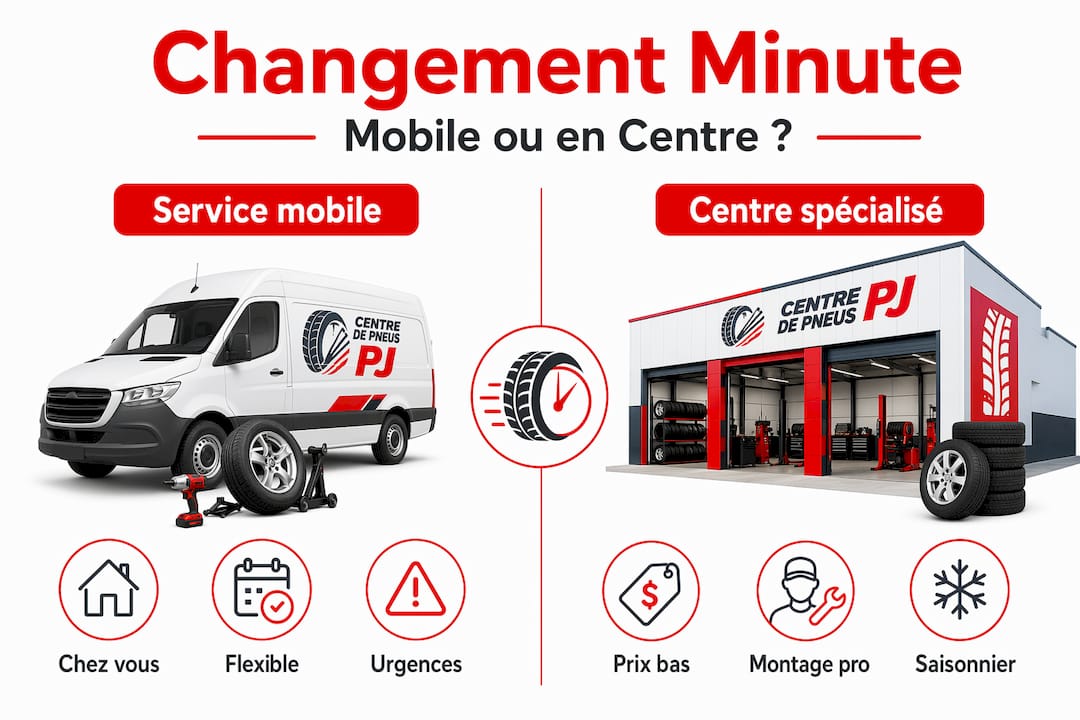 Infographie : avantages et différences entre le service de pneus à domicile et les ateliers spécialisés