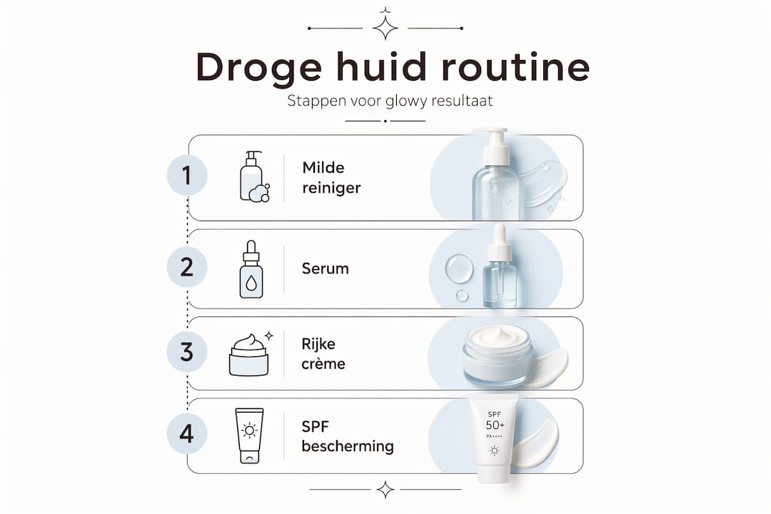 Infographic: stappenplan voor een stralende huidroutine bij een droge huid