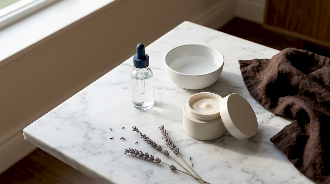 Detailopname van flesjes met hydraterende ingrediënten voor huidverzorging.