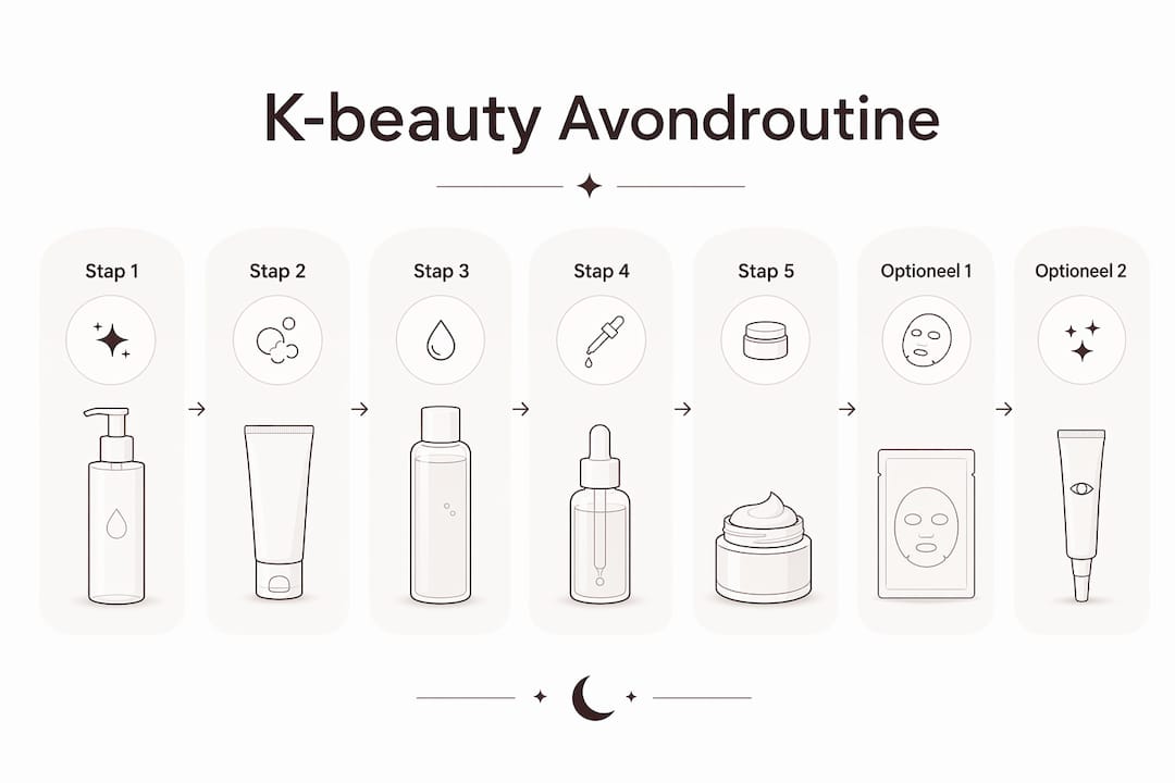 Overzichtelijke infographic: zo ziet een K-beauty avondroutine eruit, stap voor stap