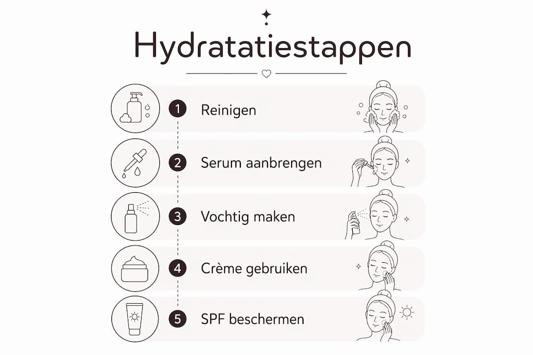 Overzicht: stappenplan voor een gehydrateerde huid