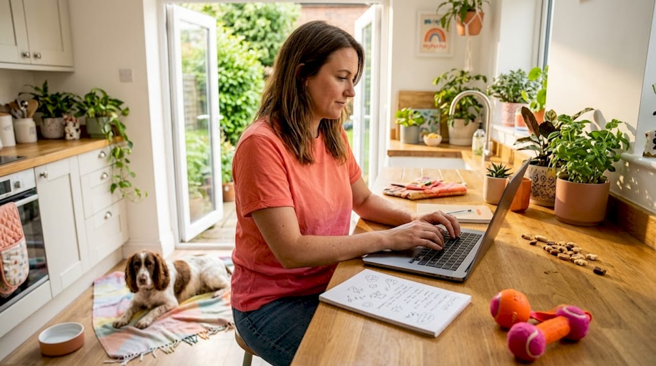 Pet care provider working from home office